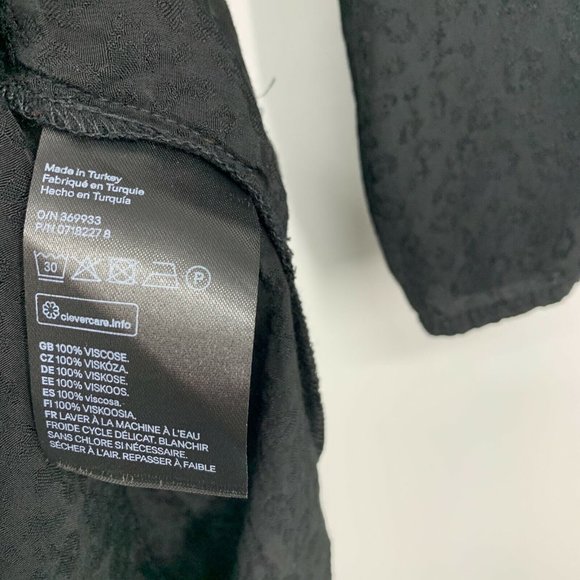 H&M Dress Black Leopard Print Jacquard Wide Sleeve Asymmetrical Midi - Picture 9 of 12